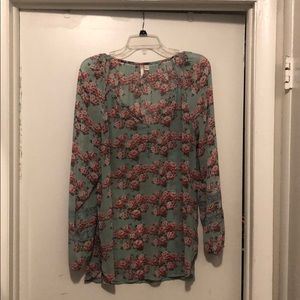 Mint floral Lauren Conrad peasant blouse
